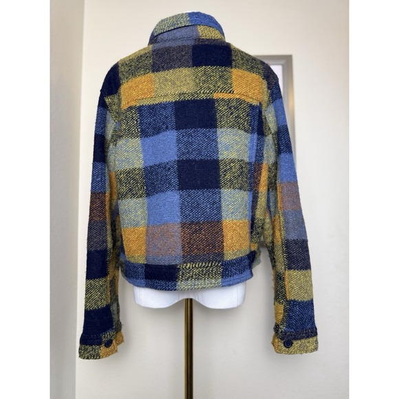 House Of Harlow 1960 Cropped Jacket Flannel Shacket | Blue Yellow | Size Medium - Picture 2 of 16